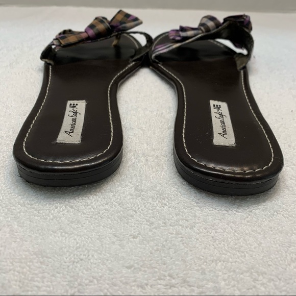 American Eagle Plaid Bow Thong Flip Flop Sandals - Picture 5 of 10